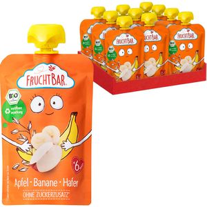 FruchtBar Fruchtpüree Quetschie, 97% Frucht, BIO, Apfel, Banane & Hafer, je 100 g, 8 Stück