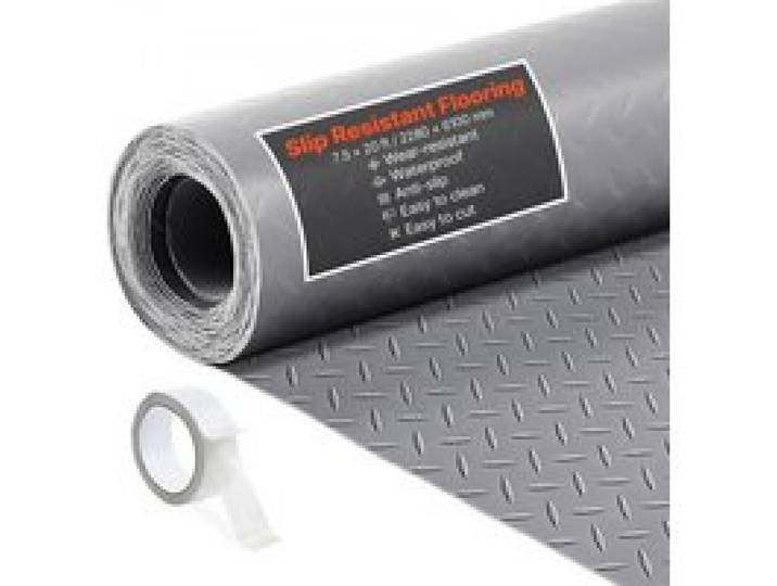 VEVOR Tapis Sol Garage 2,28 x 6,1 m Rouleau Revêtement Sol Garage en PVC Antidérapant Épaisseur à Motif 2,2 mm avec Ruban Adhésif Double Face pour Ateliers Entrepôts Salles de Sport, Gris Argenté