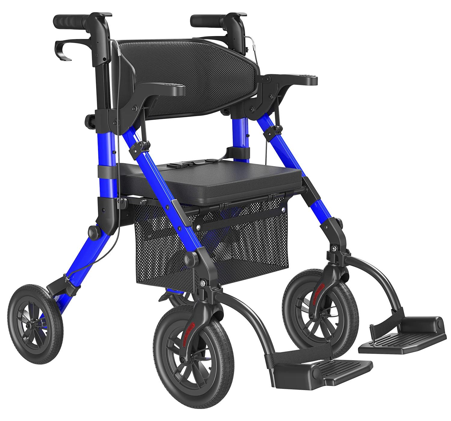 Gehhilfe für Senioren - 2-in-1 Rollator Rollstuhl Kombination - Mit Sitz - Leicht - Faltbar - Blau