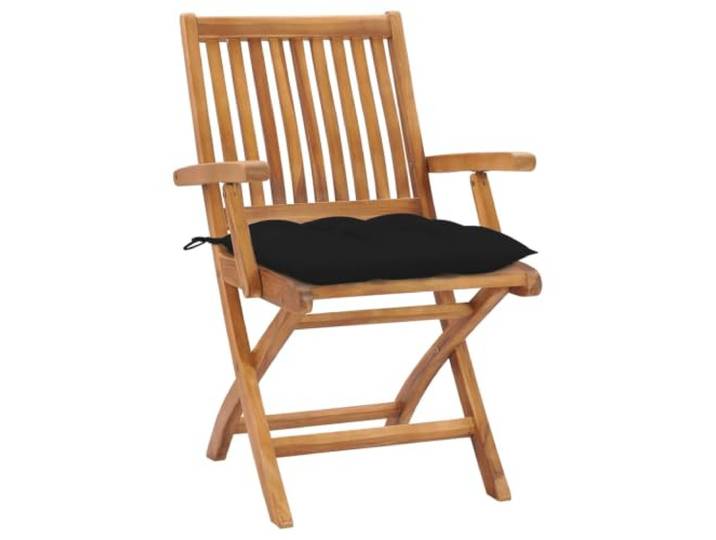 VIHHQGC Klappstühle, 2 Stück, Teakholz, mit schwarzen Kissen Massives Teakholz, fein geschliffen, glatte Textur, zusammenklappbar, 110 kg pro Sitzplatz, für Interieurs, Büros, Bars,