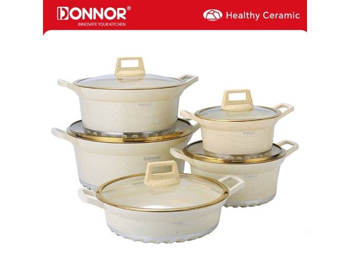 DONNOR 10 pièces batterie de cuisine à Induction lavable au lave-vaisselle casserole antiadhésive casseroles avec couvercles en verre pour soupe pâtes ragoût JT528