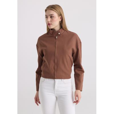 Blouson FELIX HARDY "Jacke aus Baumwoll-Leinen-Mix", Damen, Gr. M, braun, 90% Baumwolle, 10% Leinen, Jacken Blouson