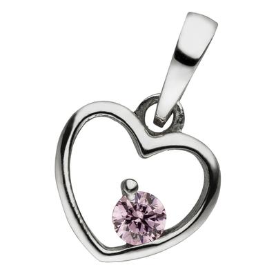 Kettenanhänger JOBO "Kleiner Anhänger Kinderanhänger Herz 8 mm", pink (rosa, rosa), Schmuckanhänger, Mädchen, Silber 925 (Sterlingsilber), Kettenanhänger, 925 Silber rhodiniert mit rosa Zirkonia