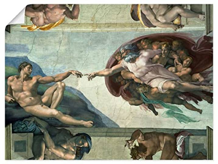 ARTLAND Wanddeko Poster & Kunstdrucke Wandposter 60x45 cm Glaube Christentum Sixtinische Kapelle Finger Berührung Die Erschaffung des Adam 1510 Renaissance Michelangelo R2PK