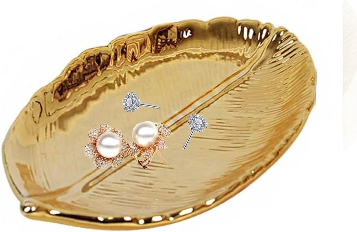 Keramisch sieradendienblad met bladgoud decoratief blad voor ringen en sieraden