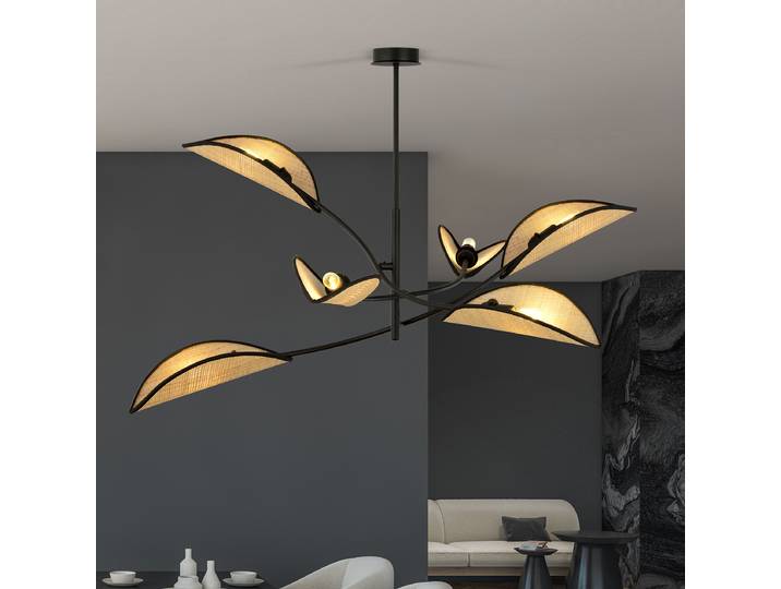 Plafonnier Lotus 102 x 51 x 102cm Noir/Marron 6 Tissu mélangé Ampoule électrique E14