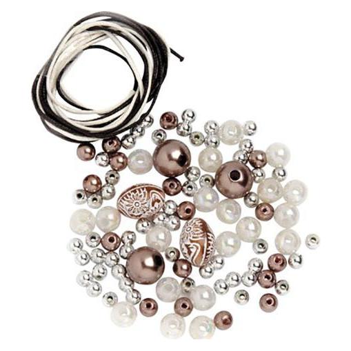 Glorex Perlen-Set braun-weiss-silber (61631001)