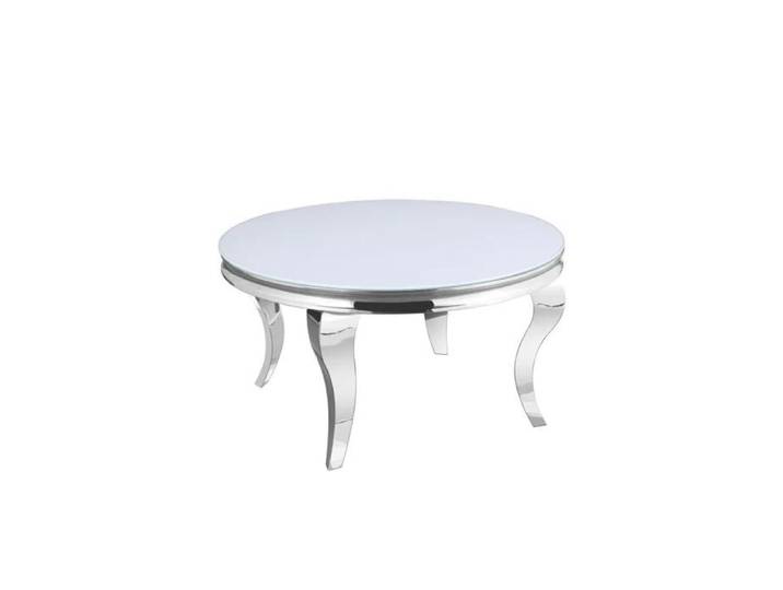 Table Basse BAROQUE Ronde Plateau Verre Trempé Blanc Structure Chrome D80x45cm