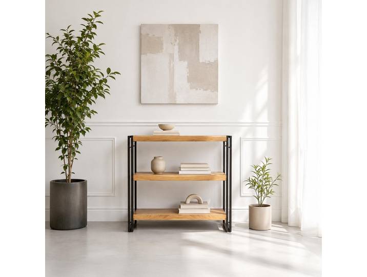 Etagère basse en bois massif et métal - Liverpool