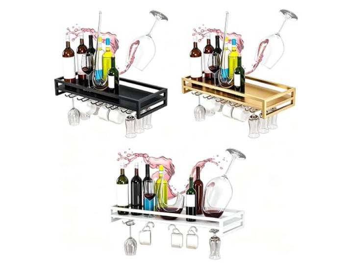 Wine Glass Rack Metall Weinglashalter Breite 60 80 100cm Eisenregale Regale Gläserschiene Schwarz Gold Weiß 5 / 7 / 9 Reihige Weinglashalter Wandmontierte