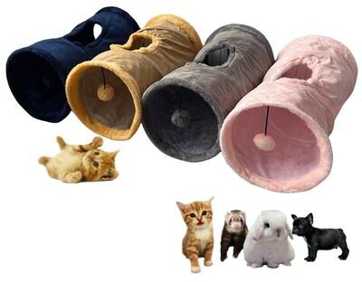 Daily Deals Depot Collapsible Cat Winter Suede Tunnel Interactive 2 Way & 3 Way Play Chase Hide Tunnel For Puppy, Rabbit & Kitten l Tunnel Khaki