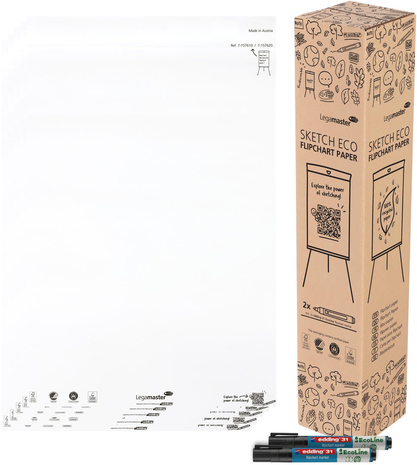 Legamaster Flipchart-Papier SKETCH blanko 65,0 x 98,0 cm, 20 Blatt, 5 Blöcke 7-157610