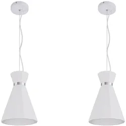 Hängelampe Pendelleuchte Wohnzimmer Hängeleuchte Pendellampe Gips weiß Kegelleuchte, Metall Chromring, 1x E27 Fassung, DxH 20x177,5 cm, 2er Set