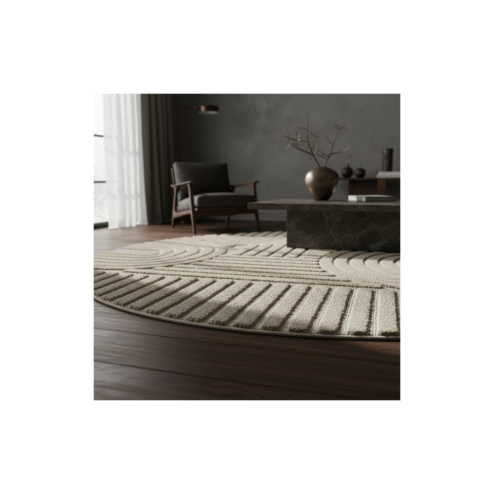 Hochflorteppich RIGI, im Skandi-Boho-Stil, Beige, Ø 200 cm