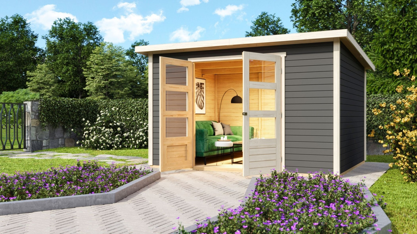 Karibu Holztechnik Woodfeeling tuinhuis model Stockach terragrau