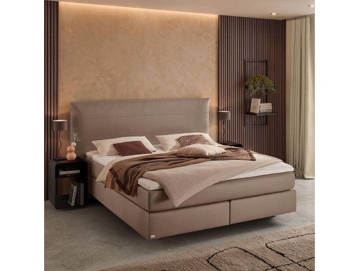 Boxspringbett Oleron Kunstleder 140x220cm TTF-Box Härtegrad: H3 Braun modern