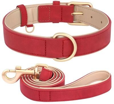 Uplifted Finds Soft Padded PU Leather Collar & Leash Set red Set xl