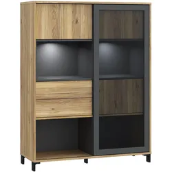 Aucune, Vitrine + Buffetschrank, SOUTH BEACH Vitrine – Mauvella-Eiche / Dunkelgraue Ausführung – 3 Türen, davon 2 aus Glas