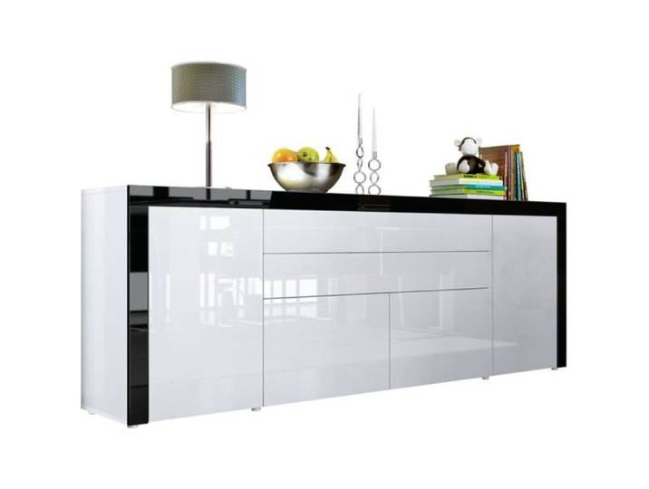 Vladon Buffet commode La Paz V2 en Blanc haute brillance - Blanc haute brillance - Noir haute brillance
