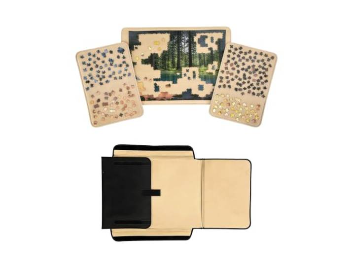 Coffret de puzzle Relaxdays\, 1 000 pièces\, 2 plateaux de tri\, noir/beige Transport et rangement\, poignée de transport\, plateau de puzzle