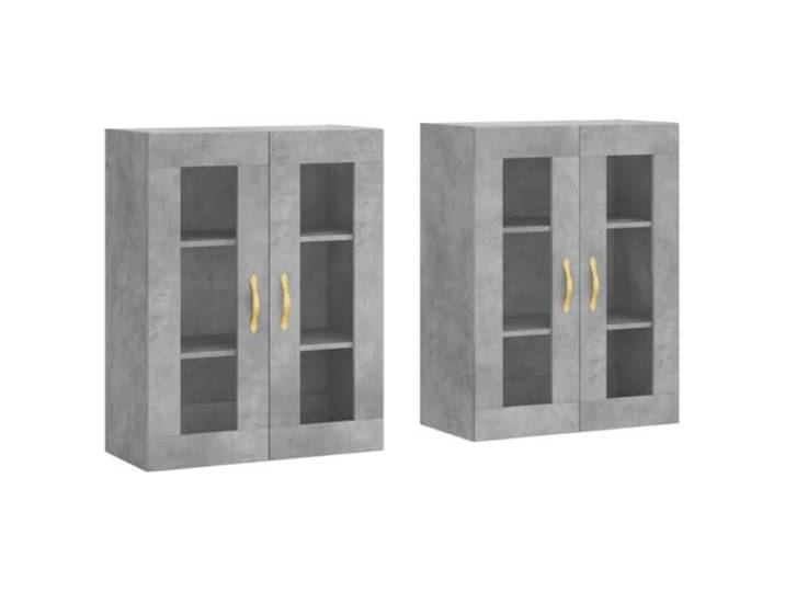 Wandschraenke 2 Stk. Betongrau Holzwerkstoff Haengeschrank mit Glastueren Holzwerkstoff, Feuchtigkeitsbestaendig, Glastueren, Wandmontage, Vielseitig als Highboard