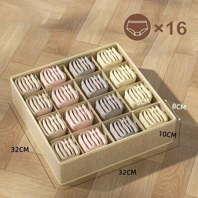 Uplift Essentials Multi Compartment Fabric Underwear And Socks Drawer Organizer 16grid Beige