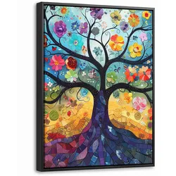 LEINWAND Bilder mit Rahmen - Kunst - Baum des Lebens - Blumen - Hippie - 30x40