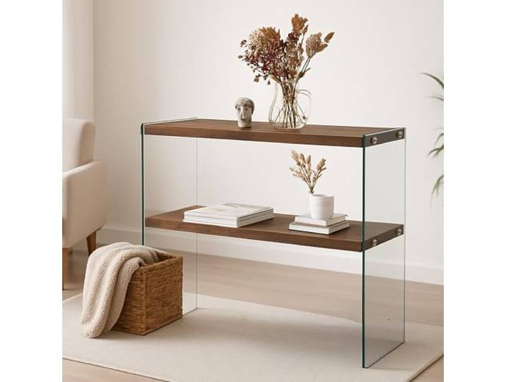 Dmora Konsole Agena 90x30x80h cm Braun 2 Regale 2 Fächer