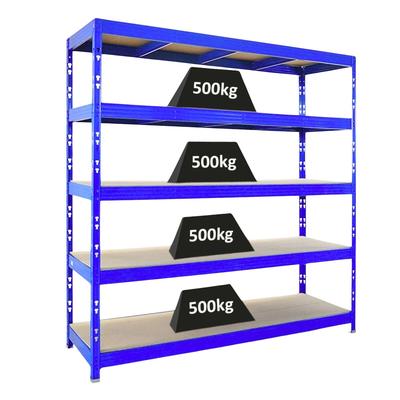 Proregal Profi Schwerlastregal Rhino | HxBxT 200x200x60cm | 5 Spanplatten-Ebenen 8mm | Fachlast 500kg | Blau
