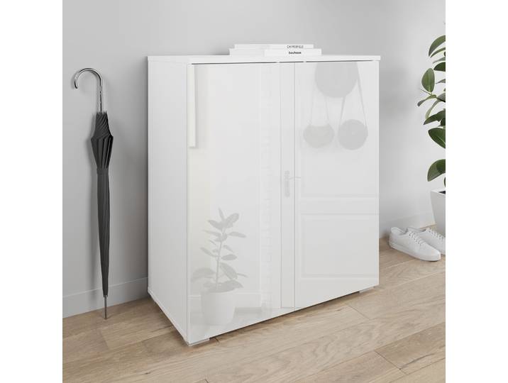 Schuhkommode GOODPRODUCT Paris , weiss (weiß matt, weiß hochglanz), B:70cm H:80cm T:35cm, Sideboards, Schuhkommode, zwei Türen mit verstellbaren Einlegeböden, Breite 70cm