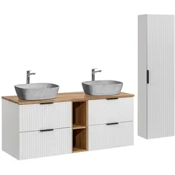 BADMÖBEL 140.8cm Adriel 2er-Set Weiß, Holz und Stein