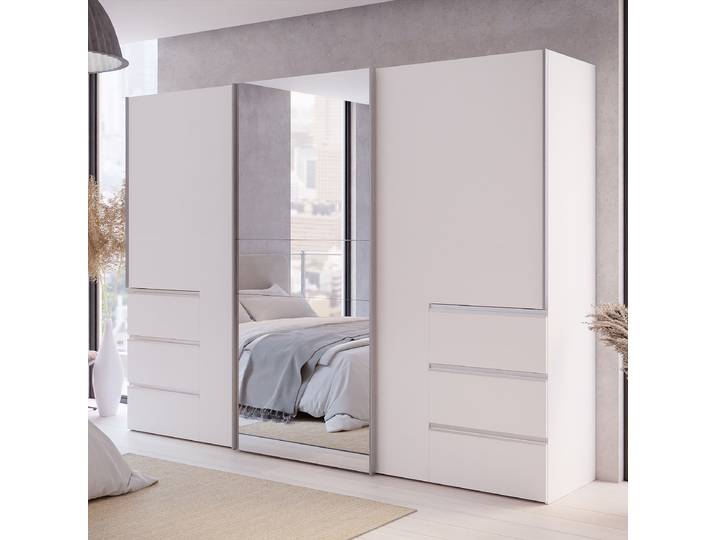 Schwebetürenschrank Spiegel 270 x 201 x 61cm Weiß