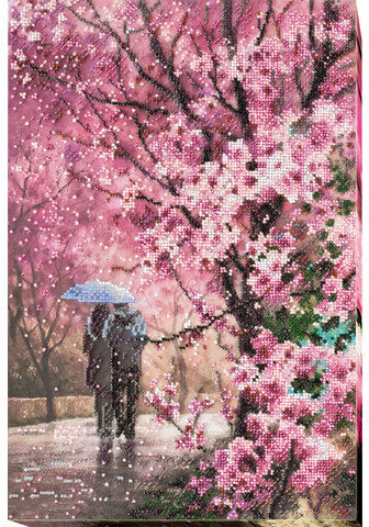 Perlen-Stickbild "Kirschblüte", 26 x 39 cm
