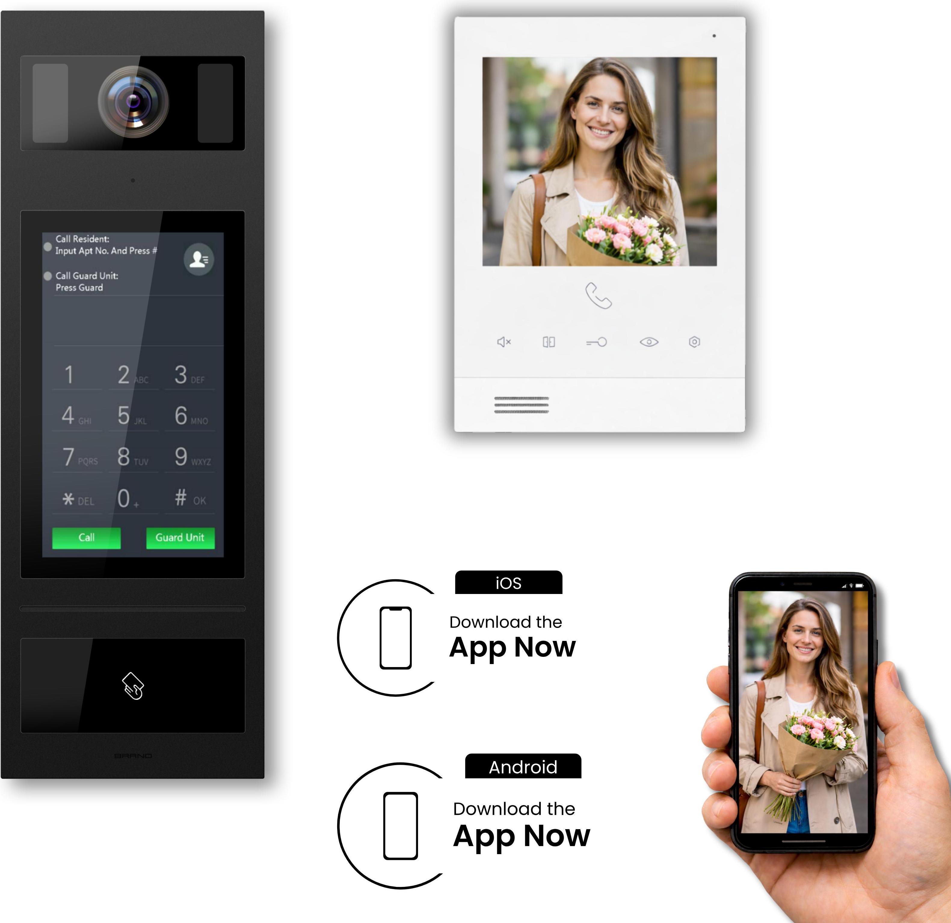 SCHUTZER Video-Türsprechanlage für 1-Familienhaus - 2-Draht BUS, 7" Touch-Außenstation, 5" WLAN Monitor, App, RFID & PIN