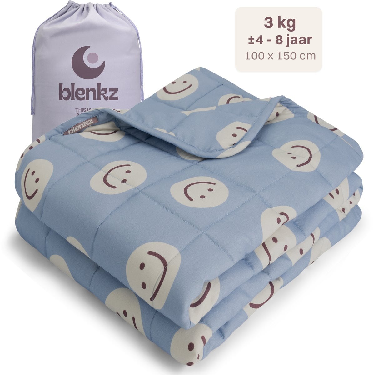 BLENKZ Verzwaringsdeken Kind 3 kg Smile Blue Merlot 100 x 150 cm