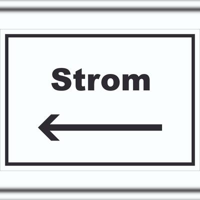 HB-Druck Strom Schild mit Text und Richtungspfeil links Anschluss waagerecht A3 (297x420mm)