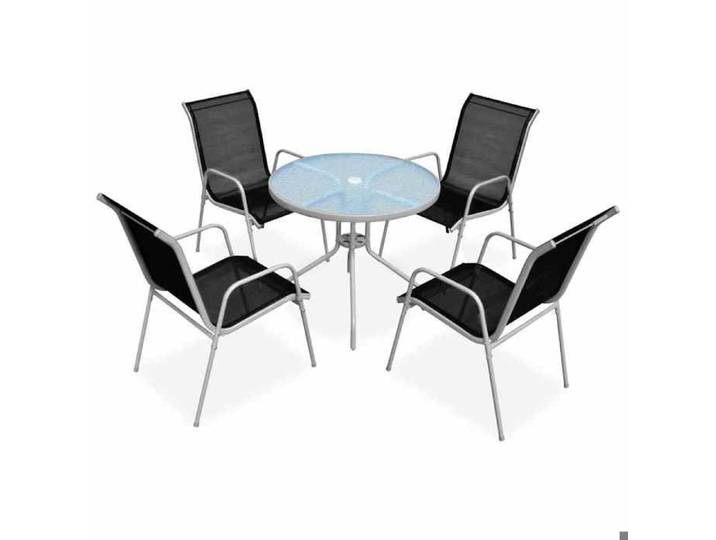 CHIC Ensemble à manger d'extérieur 5 pcs Acier Noir 80x71 cm (DiamètrexH) avec protection extérieure dédiée pour Patio 669515