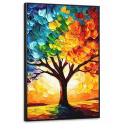 LEINWAND Bilder mit Rahmen - Baum - Kunst - Natur - Sonnenuntergang - 100x150