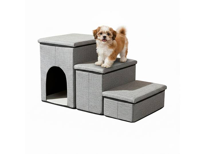 Faltbare Hundetreppe mit 3 Stufen Grau