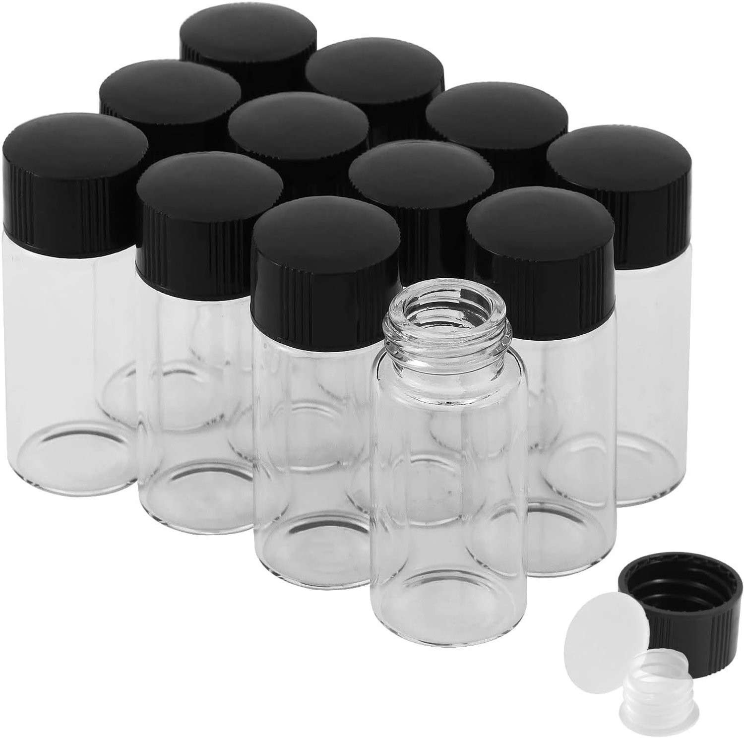 SnelShoppen Set van 12 Heldere Glazen Flesjes van 10ml met Schroefdoppen en Plastic Stoppen