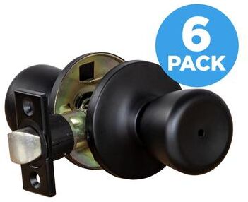 Design House Terrace Matte Black Privacy Door Knob for Bedroom and Bathroom Doors, 6-Pack