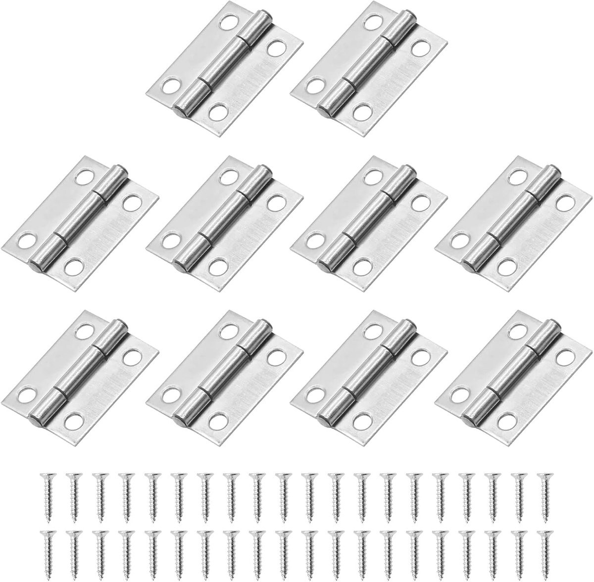 Set van 10 kleine klap scharnieren voor meubels in roestvrij staal, zilver