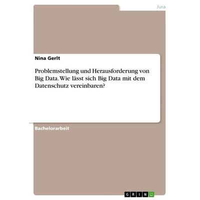 Problemstellung und Herausforderung von Big Data. Wie lässt sich Big Data mit dem Datenschutz vereinbaren?, Taschenbuch von Nina Gerlt, GRIN,