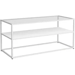 Helloshop26 - Beistelltisch mit Ablagefläche Stahl und gehärtetes Glas 102 x 43 x 46 cm mattweiß