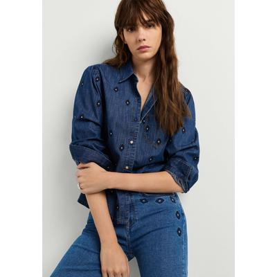 T-Shirt PEPE JEANS "denim shirt MACIE LS ANIMATED", Damen, Gr. XL, blau (6.25 oz blau shirting denim), 100% Baumwolle, Shirts T-Shirt