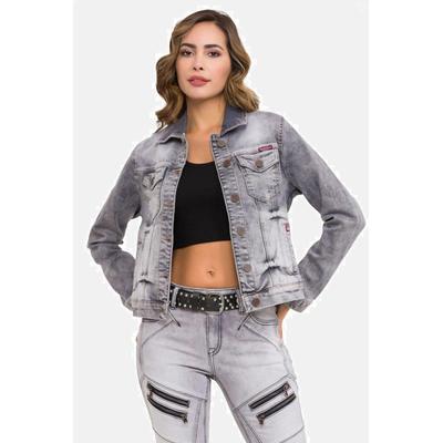 Jeansjacke CIPO & BAXX "Jeansjacke", Damen, Gr. XL, grau, Stoff, 100% Baumwolle, unifarben, regular fit normal, Manschette, Jacken Jeansjacke, Mit praktischen Brusttaschen, WJ212