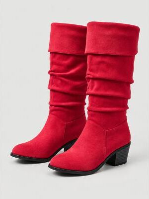 LightInthebox Women's Red Slouchy Knee High Boots with Foldable Cuff Design, Chunky Heel Fashion Boots for Christmas Outfits, Winter Street Style, Holiday Parties Daily Wear