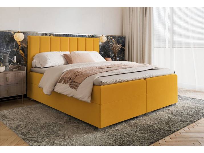 FDM Boxspringbett HEBRON Boxspring Komplettbett Polsterbett Federkernmatratze (verfügbar 140x200 160x200 180x200cm, Bettrahmen, Bett, mit großen gepolsterten Kopfteil, mit Bettkasten zum aufklappen)
