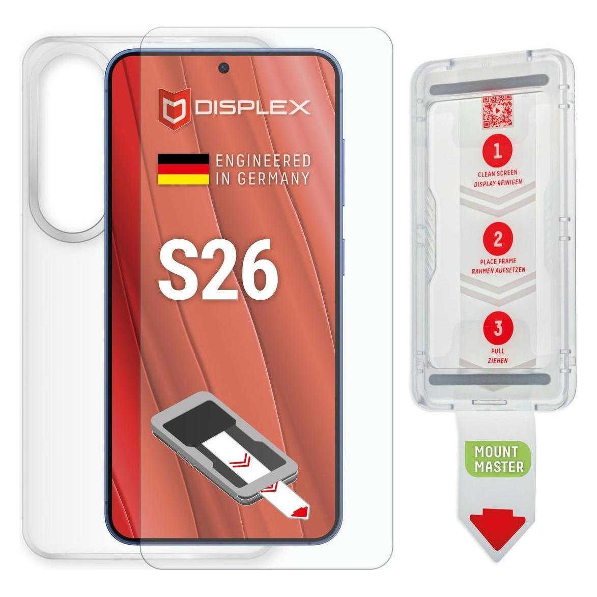 Displex Real Glass, 2D Panzerglas + Handyhülle, MountMaster (1 Stk., Samsung Galaxy S26) (02221)