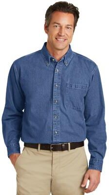 Port Authority PAS100 Heavyweight Denim Shirt in Dark Blue Stonewashed size Medium   Cotton S100